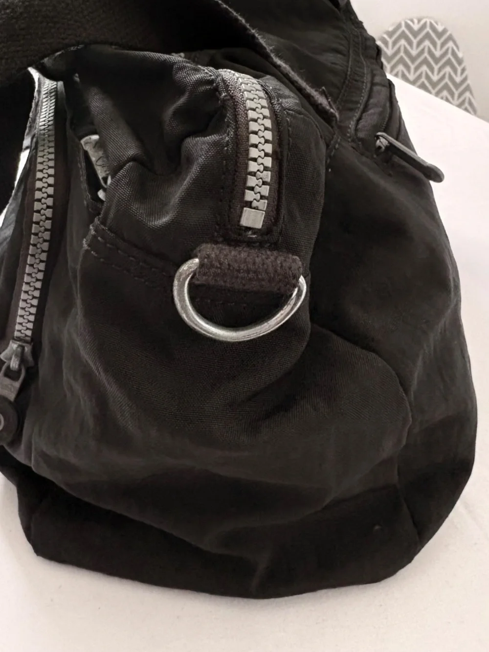 Vintage Kipling Defea Multi-Pocket Satchel Bag - Black Crinkle Nylon